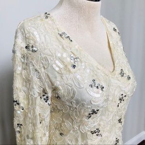 VTG Lace Overlay w Beads/Sequins Embellishments Asymmetrical HiLo Wedding Dress
